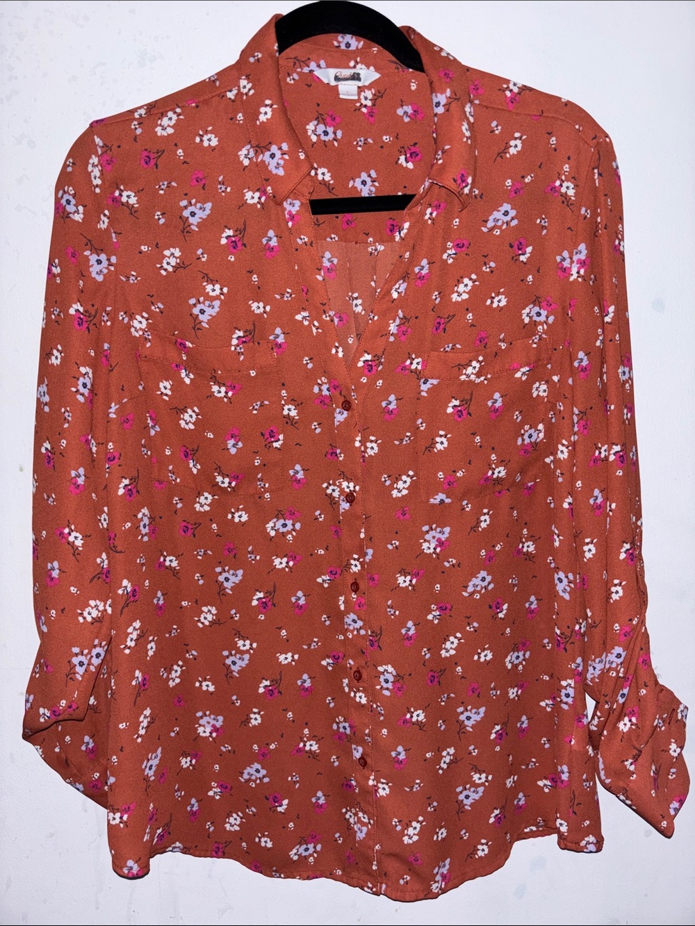 Women's Rust Floral Button-Front Blouse